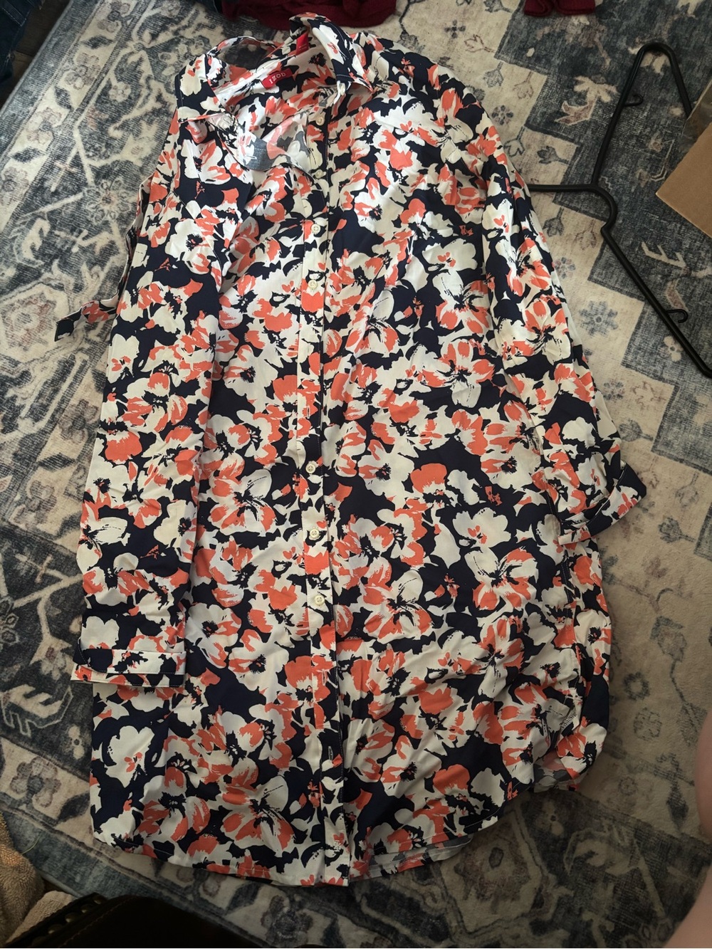 Izod Floral Button-Front Dress - Navy, Coral & White